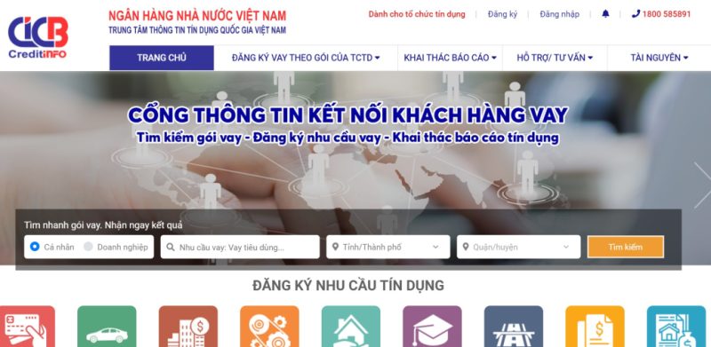 Trang web của ngân hàng nhà nước Việt Nam, nơi tra cứu tình hình tài chính cá nhân, tra cứu nợ xấu ngân hàng