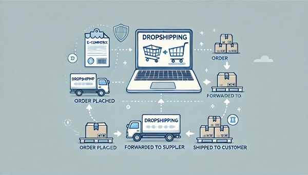 Dropshipping - mô hình kinh doanh online không cần kho bãi, vận hành qua quy trình đặt hàng, chuyển tiếp đến nhà cung cấp, và giao hàng trực tiếp cho khách