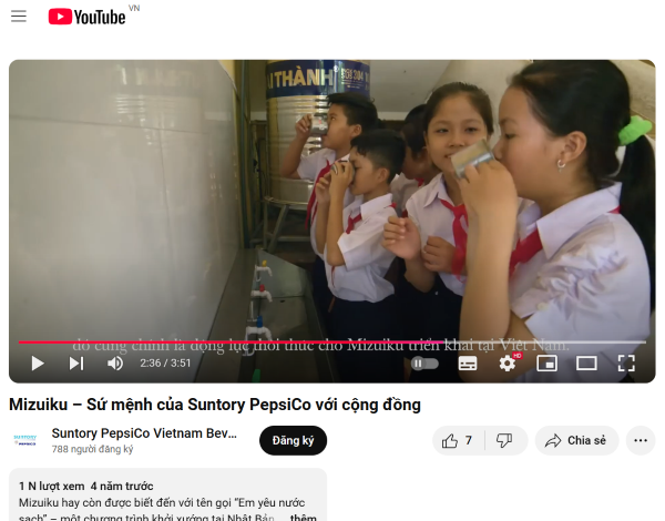 Video về dự án "Em yêu nước sạch" của Suntory Pepsico Vietnam