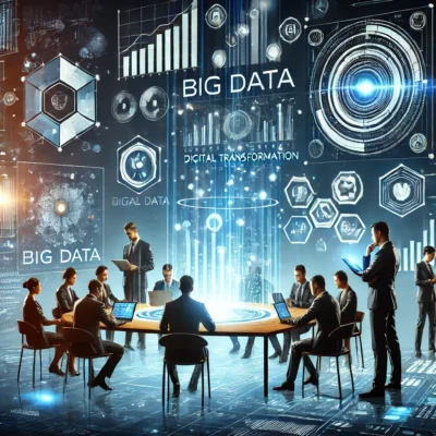 Hình ảnh minh họa vai trò của Big Data trong hỗ trợ chuyển đổi số quản trị doanh nghiệp, với các biểu đồ phân tích dữ liệu và chuyên gia sử dụng thiết bị thông minh