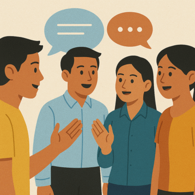 Nhóm bạn đang giao tiếp sôi nổi