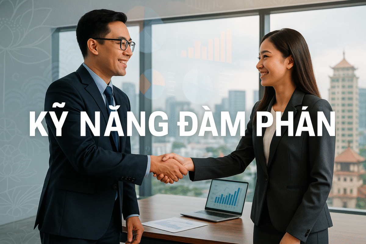 Hai người bắt tay nhau vui mừng vì đã đàm phán thành công thông qua một chiến lược đàm phán tốt