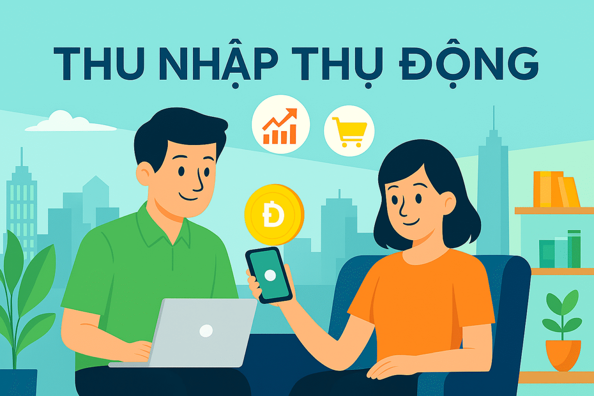 Hai người trẻ đang tìm hiểu cách tạo thu nhập thụ động bằng công nghệ số