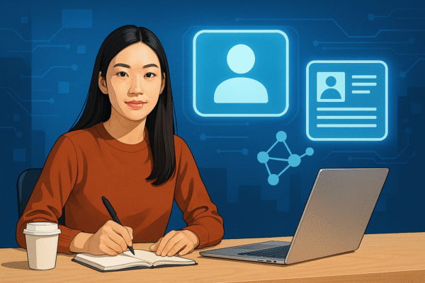 Nữ sinh viên đang xây dựng thương hiệu cá nhân với công cụ AI