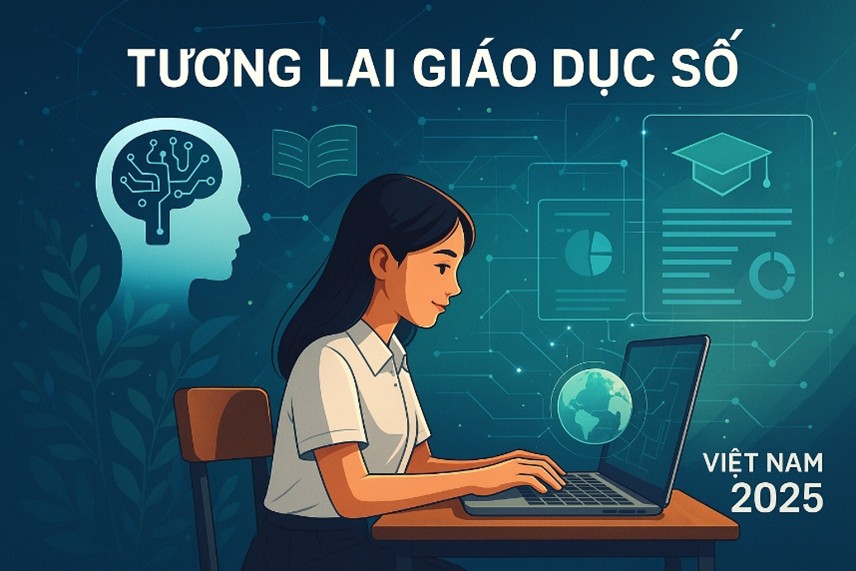 Nữ sinh Việt Nam sử dụng laptop trong môi trường học tập tích hợp công nghệ AI, dữ liệu lớn và hệ thống số hóa, minh chứng cho việc chuyển đổi số trong giáo dục.