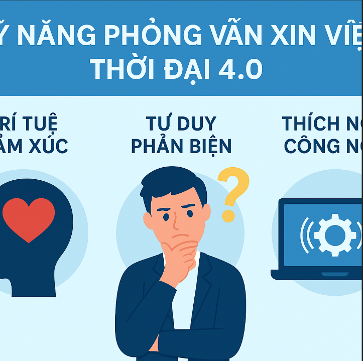 Kỹ năng phỏng vấn xin việc thời đại 4.0: tạo ấn tượng đầu, tránh sai lầm phổ biến, rèn trí tuệ cảm xúc, tư duy phản biện và thích nghi công nghệ.