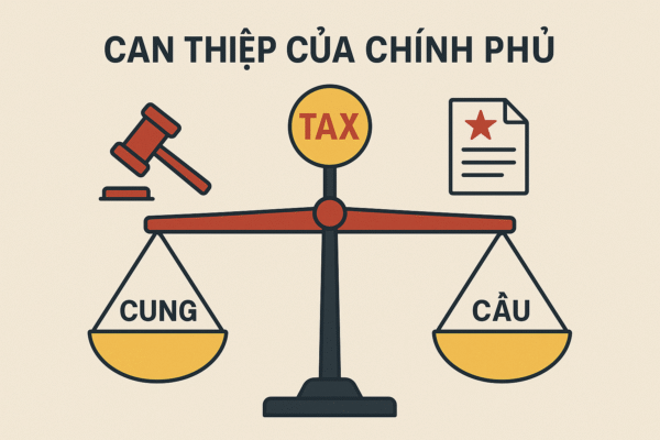 Hình ảnh minh họa cán cân giữa cung và cầu có sự can thiệp của chính phủ