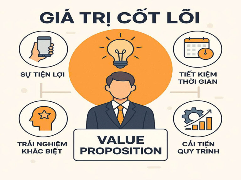 Giá trị cốt lõi bao gồm: sự tiện lợi, tiết kiệm thời gian, cải tiến quy trình, trải nghiệm khác biệt